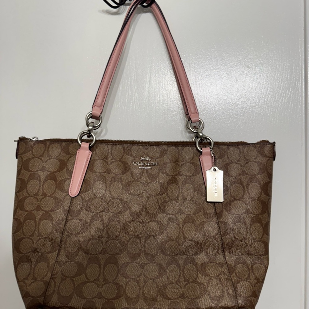 Coach Brown and Pink Signature Tote Bag